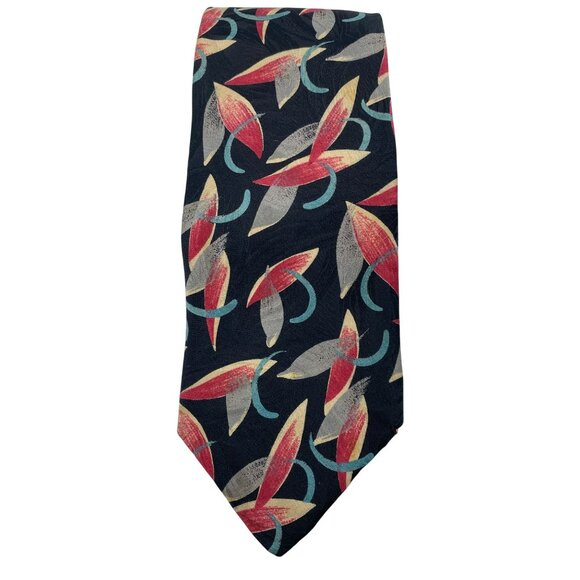 Raphael Black Geometric Italy Italian Handmade Silk Tie Neck Luxury Vintage Retr - Picture 2 of 6